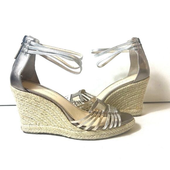 Enzo Angiolini Platform Wedges Ankle Strap Open Toe Sandals Metallic Womens 8.5M - Picture 4 of 14